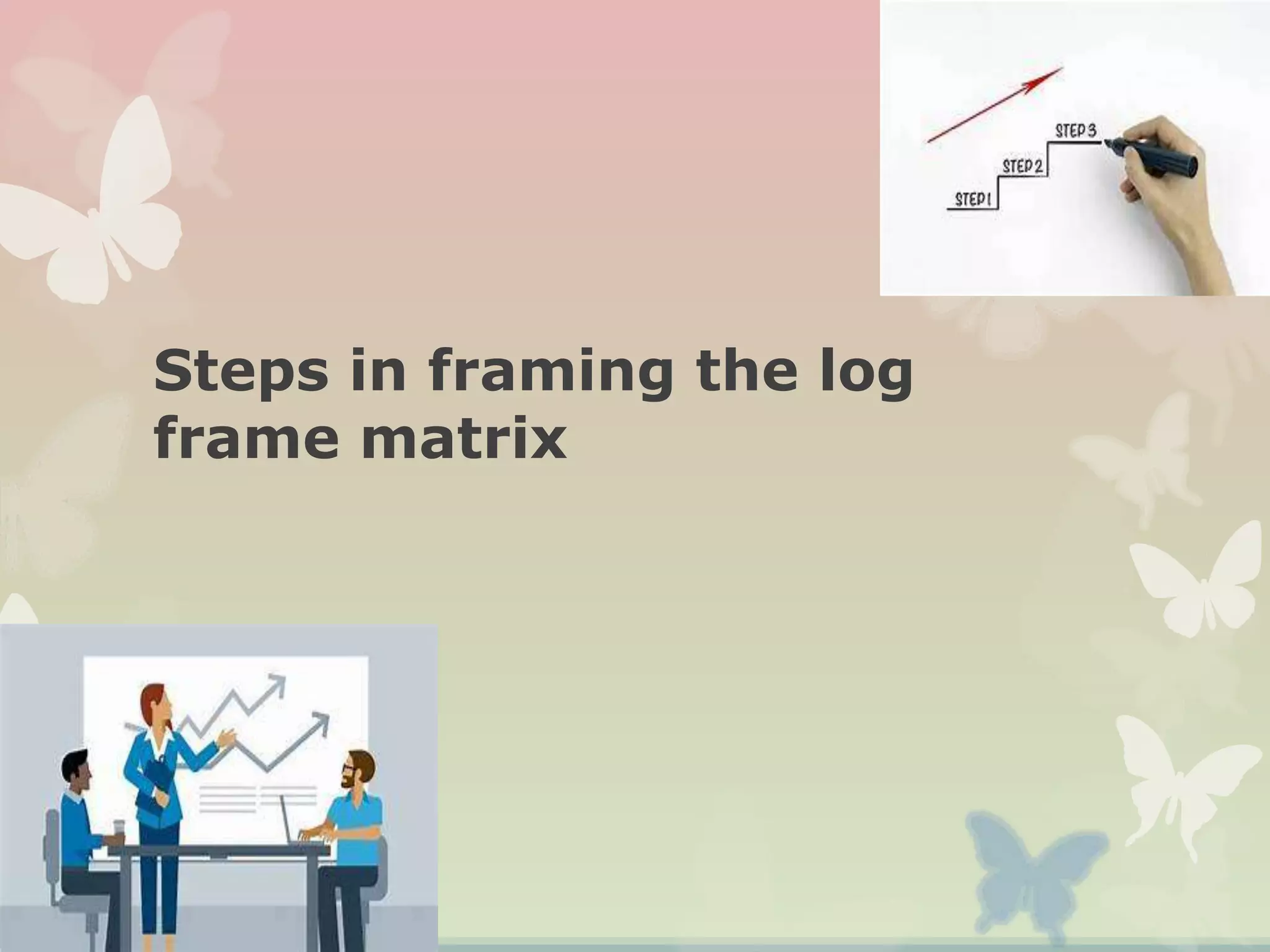 Steps in framing the log
frame matrix
 