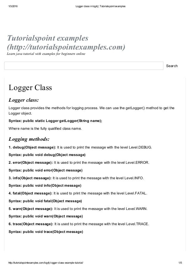 Logger class in log4j tutorialspoint examples