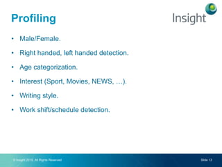© Insight 2015. All Rights Reserved Slide 13
• Male/Female.
• Right handed, left handed detection.
• Age categorization.
•...