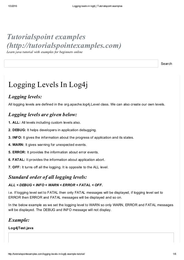 Logging levels in log4j tutorialspoint examples