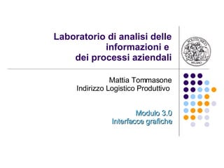 Laboratorio di analisi delle informazioni e  dei processi aziendali Mattia Tommasone Indirizzo Logistico Produttivo  Modulo 3.0 Interfacce grafiche 