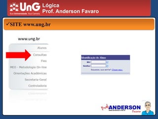 LógicaProf. Anderson FavaroSITE www.ung.brLógicaProf. Anderson FavaroSITE www.ung.brLógicaProf. Anderson FavaroAVALIAÇÕESLógicaProf. Anderson FavaroAVALIAÇÕESNOTA MÍNIMA PARA APROVAÇÃO: 5,0