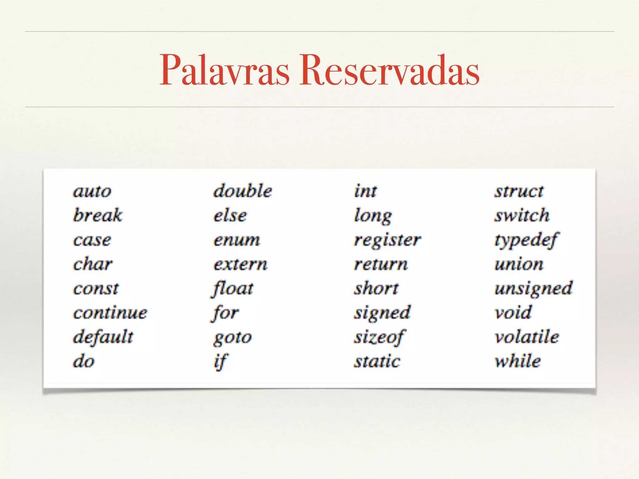Palavras Reservadas 
 
