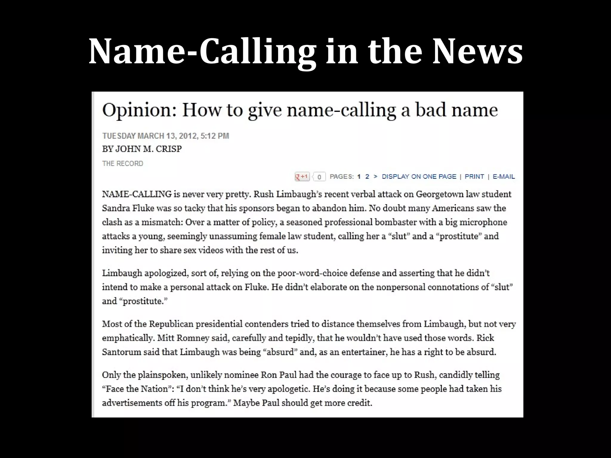 Name-Calling in the News
 