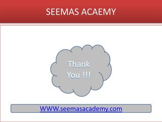 SEEMAS ACAEMY
Thank
You !!!
WWW.seemasacademy.com
 