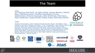 The Team
Jim Dowling, Seif Haridi, Tor Björn Minde, Gautier Berthou, Salman
Niazi, Mahmoud Ismail, Theofilos Kakantousis, Ermias
Gebremeskel, Antonios Kouzoupis, Alex Ormenisan, Fabio Buso,
Robin Andersson, August Bonds, Filotas Siskos, Mahmoud Hamed.
Active:
Alumni:
Vasileios Giannokostas, Johan Svedlund Nordström,Rizvi Hasan, Paul Mälzer, Bram
Leenders, Juan Roca, Misganu Dessalegn, K “Sri” Srijeyanthan, Jude D’Souza, Alberto
Lorente, Andre Moré, Ali Gholami, Davis Jaunzems, Stig Viaene, Hooman Peiro,
Evangelos Savvidis, Steffen Grohsschmiedt, Qi Qi, Gayana Chandrasekara, Nikolaos
Stanogias, Daniel Bali, Ioannis Kerkinos, Peter Buechler, Pushparaj Motamari, Hamid
Afzali, Wasif Malik, Lalith Suresh, Mariano Valles, Ying Lieu, Fanti Machmount Al
Samisti, Braulio Grana, Adam Alpire, Zahin Azher Rashid, ArunaKumari Yedurupaka,
Tobias Johansson , Roberto Bampi.
www.hops.io
@hopshadoop
 