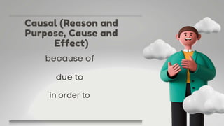 Causal (Reason and
Purpose, Cause and
Effect)
 