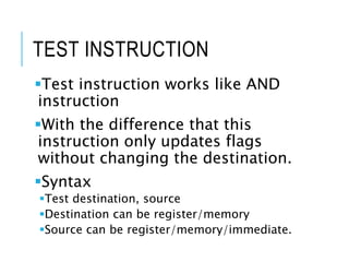 Logical instructions (and, or, xor, not, test) | PPTX