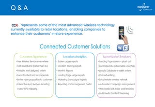 Q & A
represents some of the most advanced wireless technology
currently available to retail locations, enabling companies to
enhance their customers’ in-store experience.
 