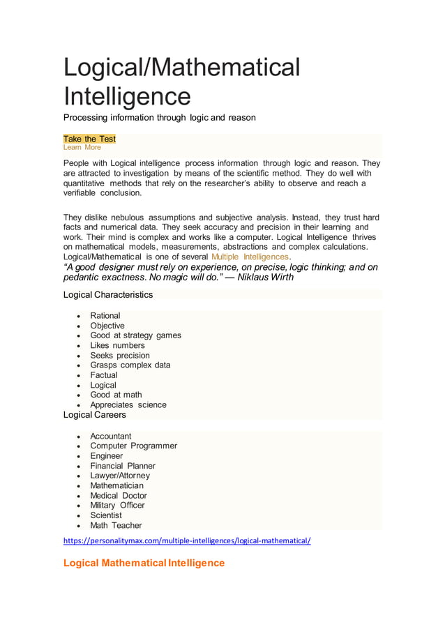 Logicalmathematical and linguistic intelligent | PDF