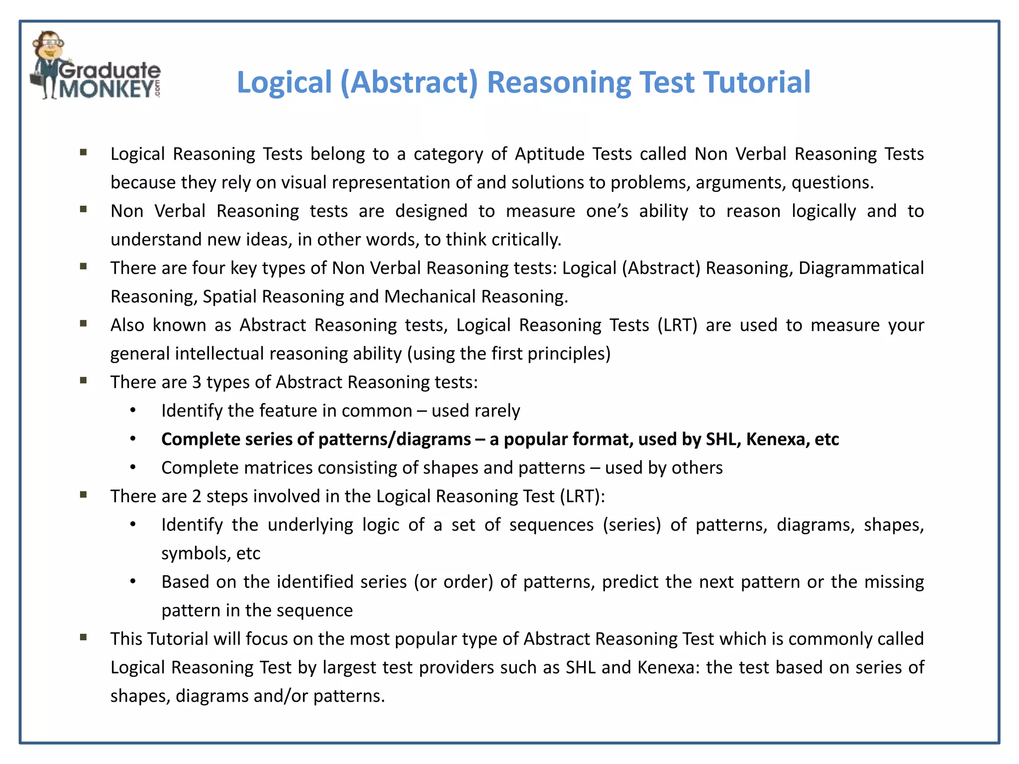 Logical Testing Examples Logical Reasoning Test tutorial_sample for slideshare | PPTX