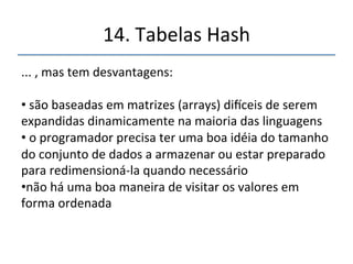 14.'Tabelas'Hash' 
''' 
'' 
São'fáceis'de'programar'...' 
 