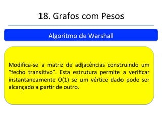 18.'Grafos'com'Pesos' 
''' 
'' 
Conecvidade'em'Grafos'Direcionados' 
A' 
B' 
C' 
D' 
E' 
Até' onde' posso' chegar' a' 
parr'de'A,B,C,D'ou'E?' 
 