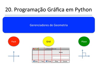 20.'Programação'Gráfica'em'Python' 
''' 
Criando'um'Frame' 
Frame'a'ser' Frame''Mestre' 
criado' 
minhaCesta'='Frame(pai)' 
 