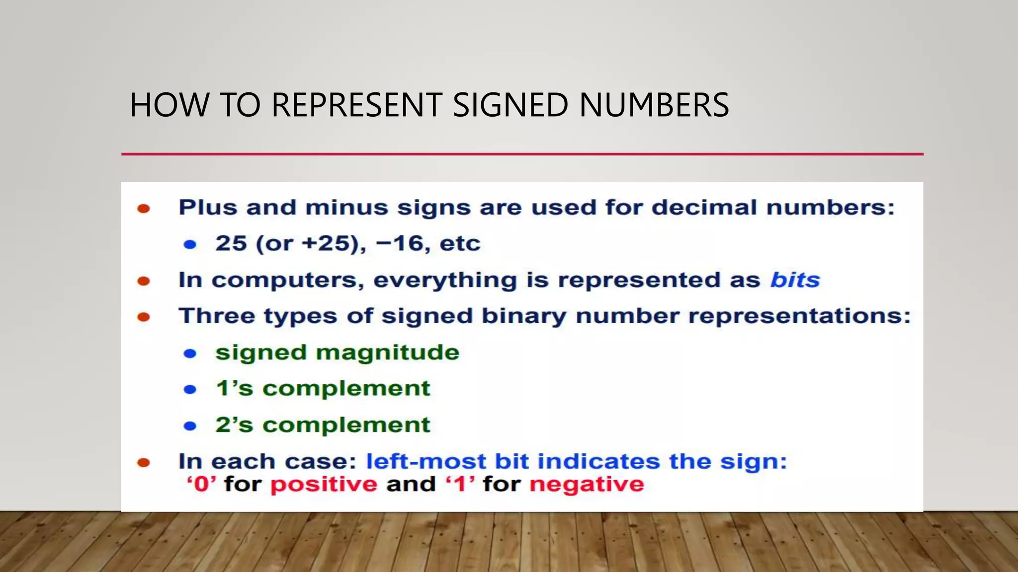 HOW TO REPRESENT SIGNED NUMBERS
 