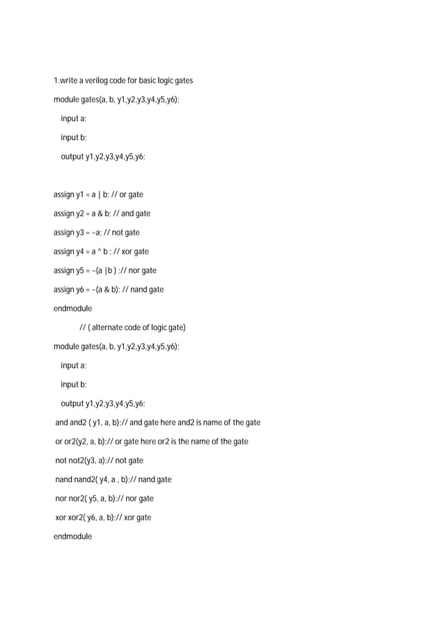 verilog code for logic gates PDF
