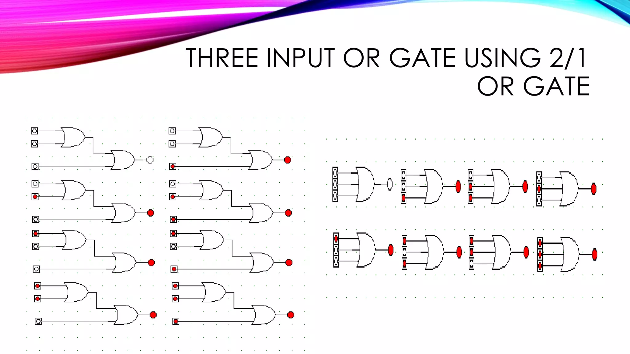 THREE INPUT OR GATE USING 2/1
OR GATE
 