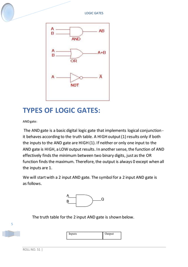Logic gates 12th standard ivestigatory project PDF