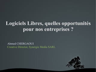 Logiciels Libres, quelles opportunités
       pour nos entreprises ?

Ahmed CHERGAOUI
Creative Director, Synergie Media SARL