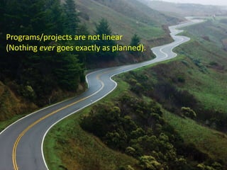 Programs/projects are not linear
(Nothing ever goes exactly as planned).
 