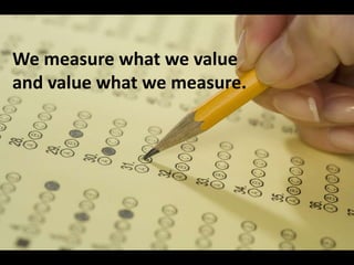 We measure what we value
and value what we measure.
 