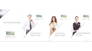 VGV DE 300 MILHÕES
228 SALAS DE
2OM² A 53M²
119 LOJAS DE
28M² A 325M²
82 APARTAMENTOS
DE 70M².
 