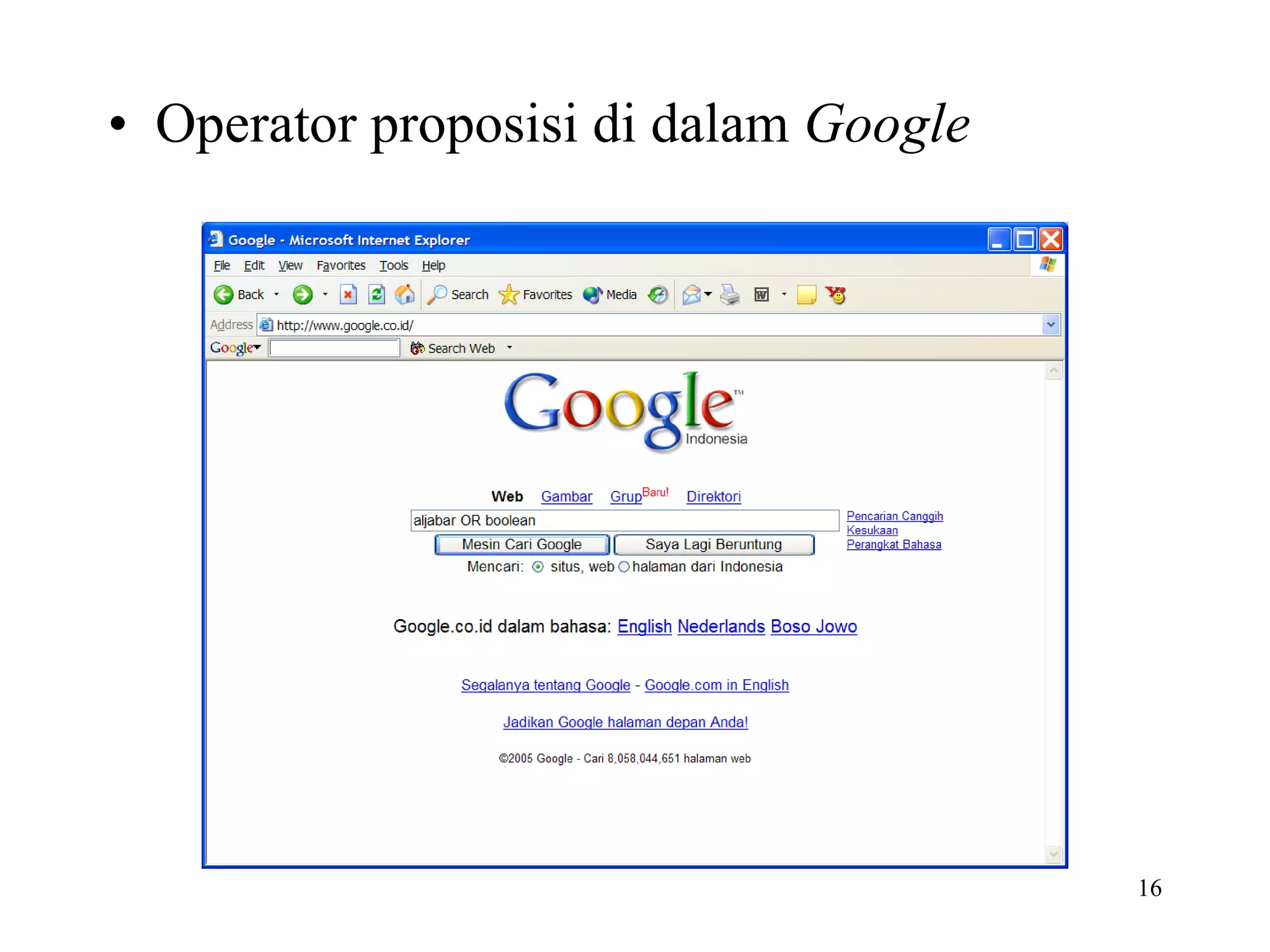 Operator proposisi di dalam  Google 