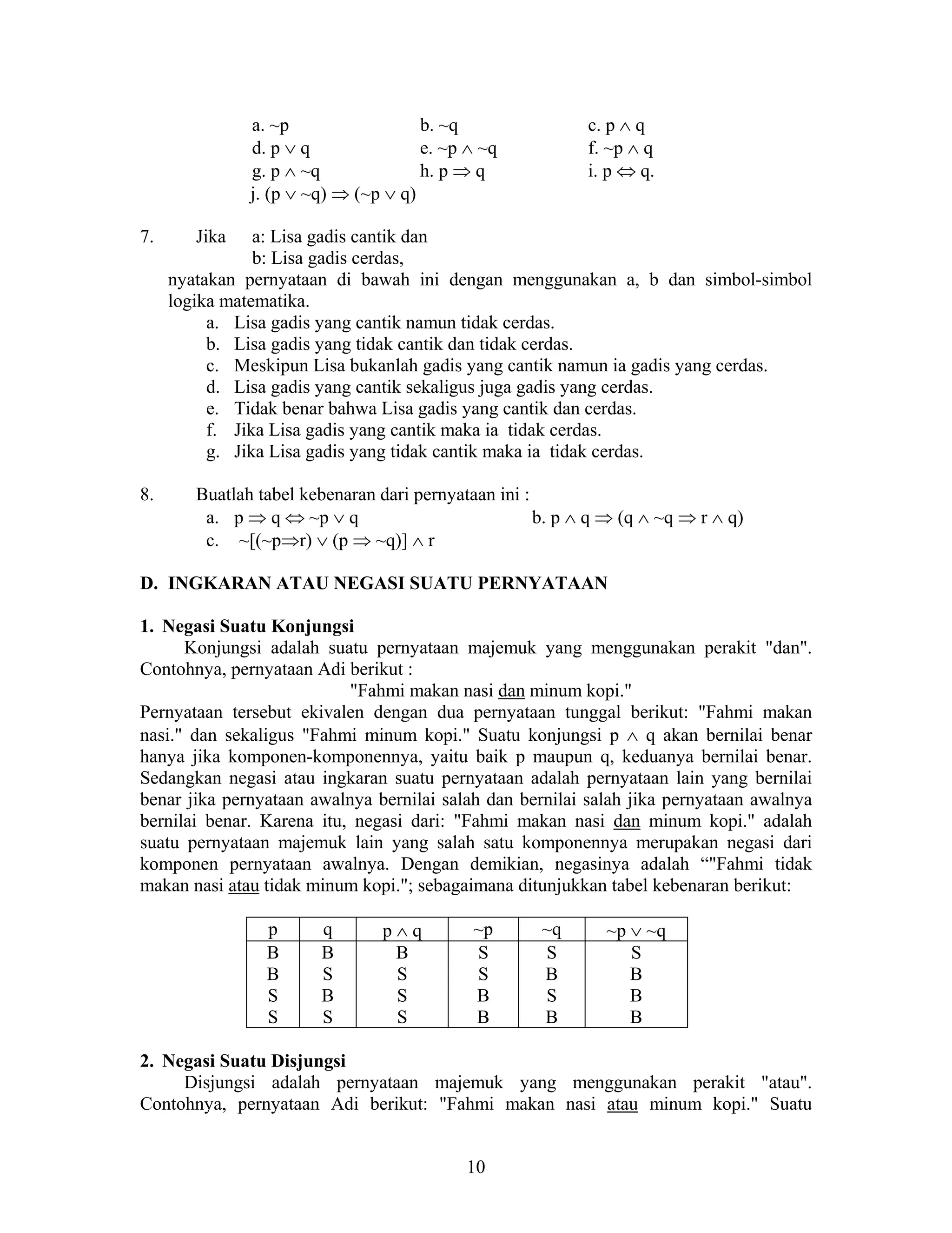 Materi Logika matematika kelas 10 | PDF