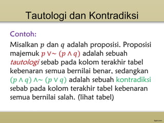 Tautologi dan Kontradiksi

 