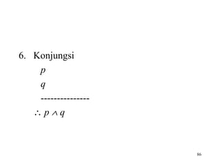 86
6. Konjungsi
p
q
---------------
∴ p ∧ q
 