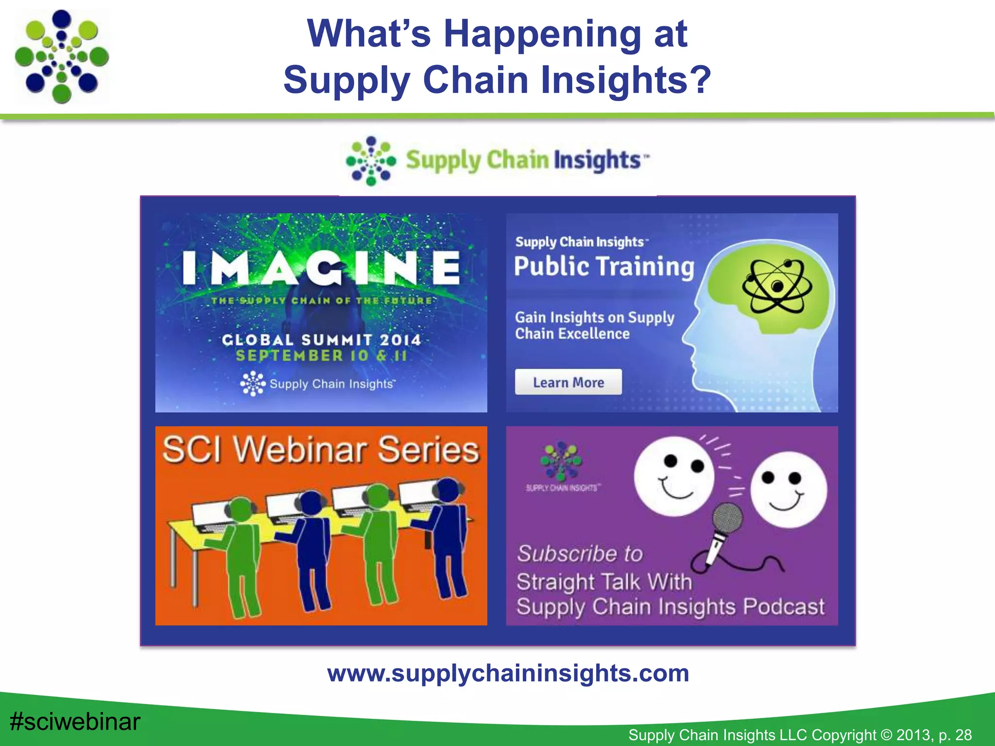 Supply Chain Insights LLC Copyright © 2013, p. 28
What’s Happening at
Supply Chain Insights?
www.supplychaininsights.com
#sciwebinar
 