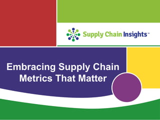 Embracing Supply Chain
Metrics That Matter
 