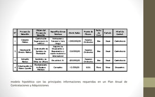 modelo hipotético con las principales informaciones requeridas en un Plan Anual de 
Contrataciones y Adquisiciones 
 
