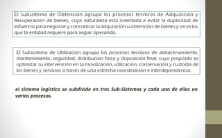 el sistema logístico se subdivide en tres Sub-Sistemas y cada uno de ellos en 
varios procesos. 
 
