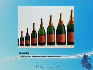 Tamanho
Qual o tamanho máximo de pedido que posso atender?
http://admborges.wix.com/gestaocoletiva
 