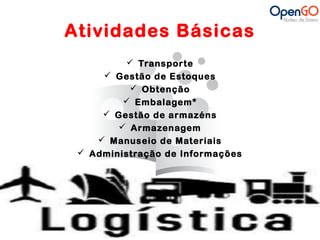Atividades Básicas 
 Transporte 
 Gestão de Estoques 
 Obtenção 
 Embalagem* 
 Gestão de armazéns 
 Armazenagem 
 Manuseio de Materiais 
 Administração de Informações 
 