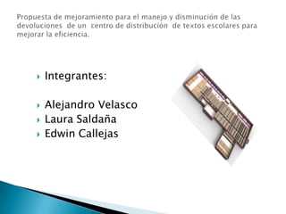    Integrantes:

   Alejandro Velasco
   Laura Saldaña
   Edwin Callejas
 