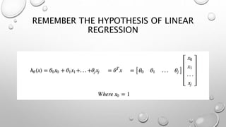 REMEMBER THE HYPOTHESIS OF LINEAR
REGRESSION
 