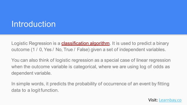 Logistic regression, machine learning algorithms | PPT | Free download