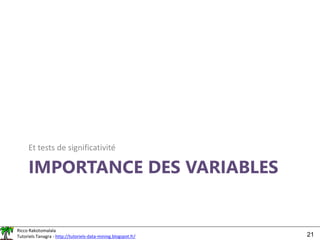 Ricco Rakotomalala
Tutoriels Tanagra - http://tutoriels-data-mining.blogspot.fr/ 21
IMPORTANCE DES VARIABLES
Et tests de significativité
 