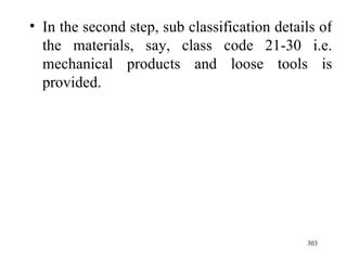 In the second step, sub classification details of the materials, say, class code 21-30 i.e. mechanical products and loose tools is provided. 
