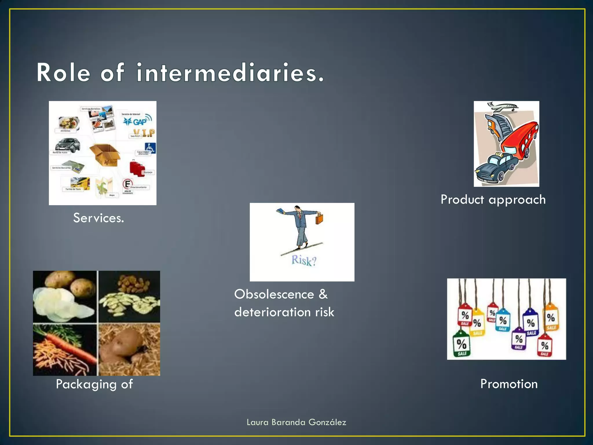 Product approach
  Services.




               Obsolescence &
               deterioration risk



Packaging of                                    Promotion

                 Laura Baranda González
 