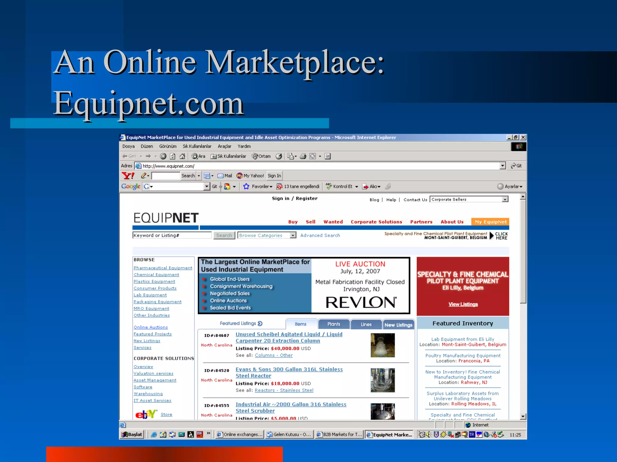 An Online Marketplace:
Equipnet.com
 