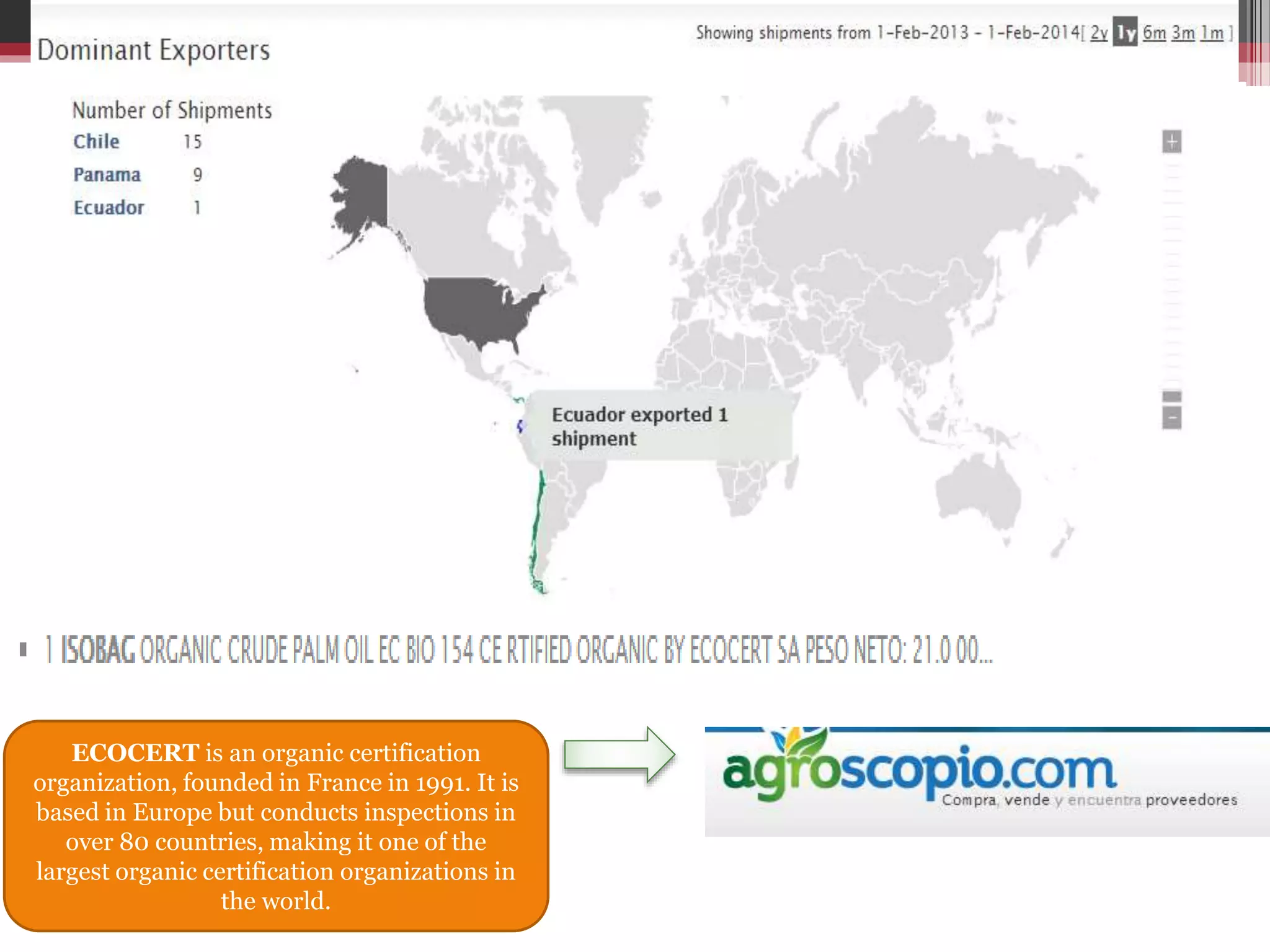 ECOCERT is an organic certification
organization, founded in France in 1991. It is
based in Europe but conducts inspections in
over 80 countries, making it one of the
largest organic certification organizations in
the world.

 