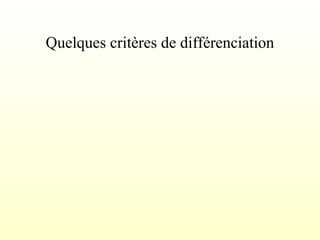 Quelques critères de différenciation
 