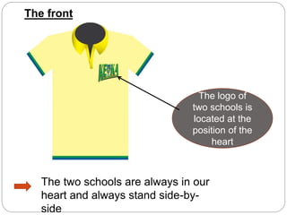 The front
The logo of
two schools is
located at the
position of the
heart
The two schools are always in our
heart and always stand side-by-
side
 