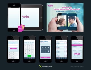 Hunter & Bard Logo Book | 12
$10 Per Month - Unlimited Voice and Data.
12:0
Data Use
Data Used 15
© 2013 Kola, All rights reserved. Privacy Policy
Making Your Voice Heard
12:00 PM
Making Your Voice Heard
12:00 PM
Making Your Voice Heard
12:00PM
© 2013 Kola, All rights reserved. Privacy Policy
MessagesDialContactsRecentsFavorites
Making Your Voice Heard
1
ů Call
ABC
MNOJKLGHI
WXYZTUVPQRS
+
DEF
21 3
54 6
8
0
7 9
* #
+0121 212 731 0870
CONNECTEDYALO V1.0
12:00PM
© 2013 Kola, All rights reserved. Privacy Policy
Making Your Voice Heard
An access code will be sent via SMS
Please enter your phone number:
Setup
Continue
ABC DEF
21 3
JKLGHI MNO
54 6
+
* #
WXYZTUVPQRS
87 9
0
12:00PM
© 2013 Kola, All rights reserved. Privacy Policy
Logout ClearAll Missed
Kevin Spacey Yesterday
mobile
Kevin Spacey Yesterday
mobile
Kevin Spacey Friday
mobile
Kevin Spacey 1/30/13
mobile
Kevin Spacey
mobile
Kevin Spacey
mobile
1/30/13
Kevin Spacey Yesterday
mobile
Kevin Spacey Yesterday
mobile
Kevin Spacey Friday
mobile
Kevin Spacey 1/30/13
mobile
Kevin Spacey
mobile
Kevin Spacey
mobile
1/30/13
1/30/13
1/30/13
MessagesDialContactsRecentsFavorites
12:00PM
Making Your Voice Heard
Calling Mobile…
Kevin Spacey
Contacts
Speaker
Hold
Keypad
Add Call
Mute
ů End Call © 2013 Kola, All rights reserved. Privacy Policy
Welcome back John:)
Your Monthly Service Charge is:
One Liner Billing
July $10
Your Data Use:
Minutes Used 3000
Data Used 50 Megabites
Long Distance 40 Minutes
Making Your Voice Heard
 