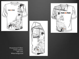 Promotional T-Shirt.
2 front options.
Side view.
White background
 