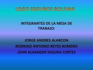 INTEGRANTES DE LA MESA DE
          TRABAJO:

    JORGE ANDRES ALARCON
RODRIGO ANTONIO REYES ROMERO
 JOHN ALXANDER SEGURA CORTES
 