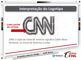 CNN: a sigla do canal de notícias significa Cable News
Network, ou Canal de Notícias a Cabo
Interpretação do Logotipo
CABO ENTRE
AS LETRAS
 